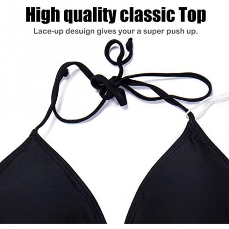 FITTOO Women's Sexy Padded V-Neck Triangle Bikini Top Push up Lace-up Classic Retro Separates Swimwear