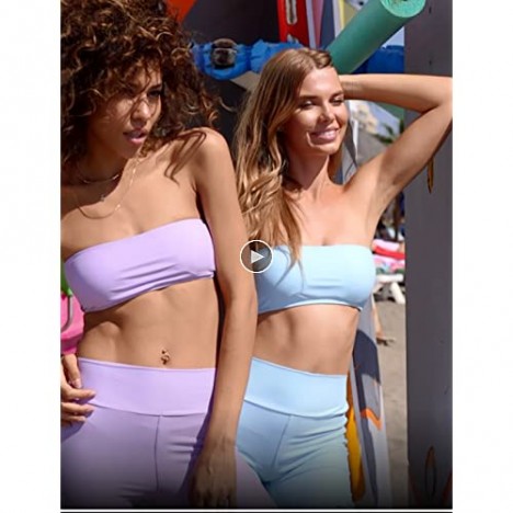 RELLECIGA Women's Bathing Suit Adjustable Back Lace-up Bandeau Bikini Top