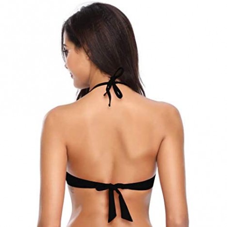SHEKINI Women's Halter Tie Front Underwire Bikini Top Swimsuit
