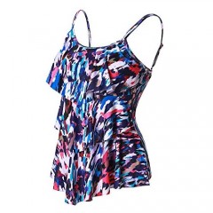 Summer Mae Women Ruffle Tankini Top Double Flounce Printed Swim Top Tummy Control Bathing Suits