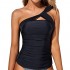 Tempt Me Women Tankini Top Ruched One Shoulder Tummy Control Swimsuit Top Swim Top