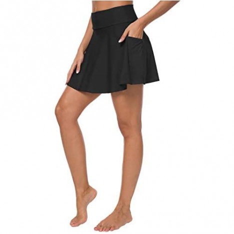ChinFun Women's Swim Skirts Bikini Tankini Bottom Swimsuit Swimdress Skort Side Pocket with Built-in Briefs