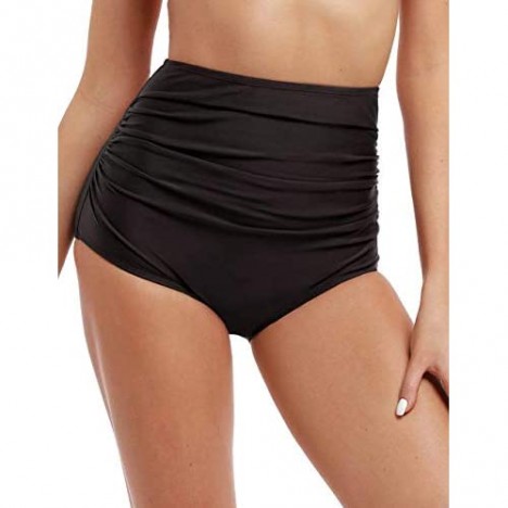 Firpearl Women's Retro High Waisted Bikini Bottoms Ruched Swimsuit Swim Brief