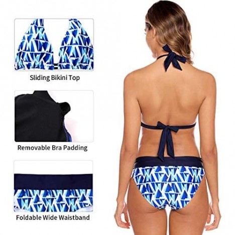 CharmLeaks Women Halter Bikini Swimsuit High Waist Swimwear 2 Piece Bathing Suits