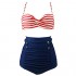 COCOSHIP Retro Polka Dot Twisted Front High Waisted Bikini Set Tie Belt Vintage Ruched Swimsuit(FBA)