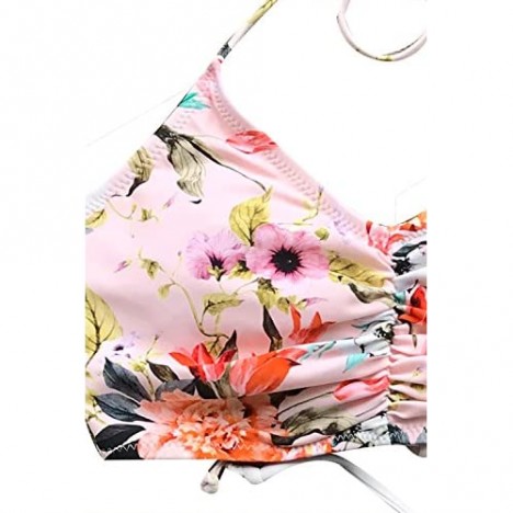 CUPSHE Women’s Bikini Swimsuit Floral Print Halter Lace Up Two Piece Bathing Suit