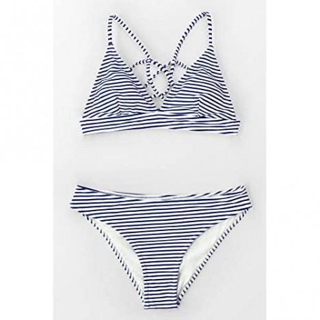 CUPSHE Women’s Bikini Swimsuit Stripe V Neck Back Cross Two Piece Bathing Suit