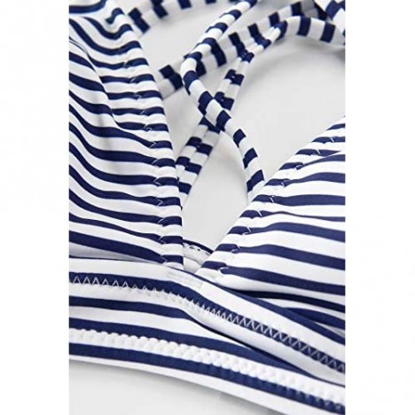 CUPSHE Women’s Bikini Swimsuit Stripe V Neck Back Cross Two Piece Bathing Suit