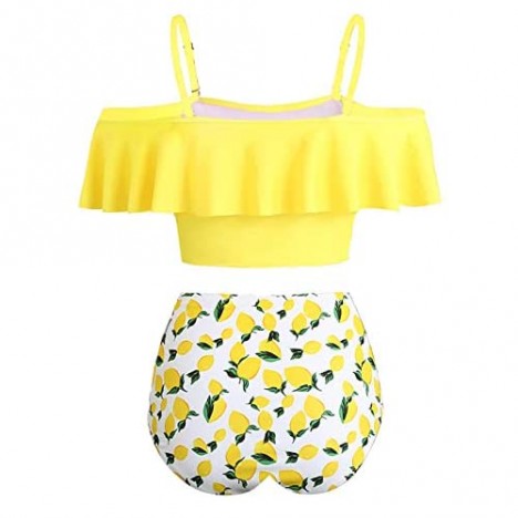 Kaei&Shi High Waisted Flounce Bikini Set Tummy Control Swimsuits for Women Off Shoulder