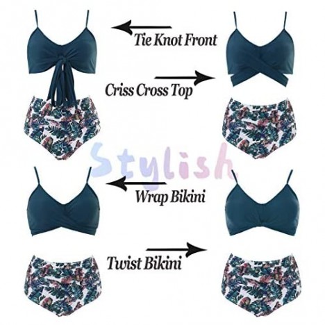OMKAGI Women's High Waisted Bandage Bikini Set Wrap Two Piece Push Up Swimsuits