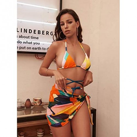 SOLY HUX Women's Tie Dye Wrap Bikini Bathing Suits with Mesh Beach Skirt 3 Piece Swimsuits