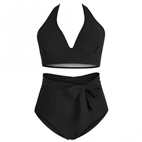 Sovoyontee Women's Plus Size High Waisted Tummy Control Swimwear Swimsuit Full Coverage