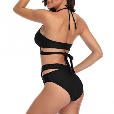Temptme Women Bandage Bikini Set Two Piece Halter Swimsuits Criss Cross Wrap Bathing Suits