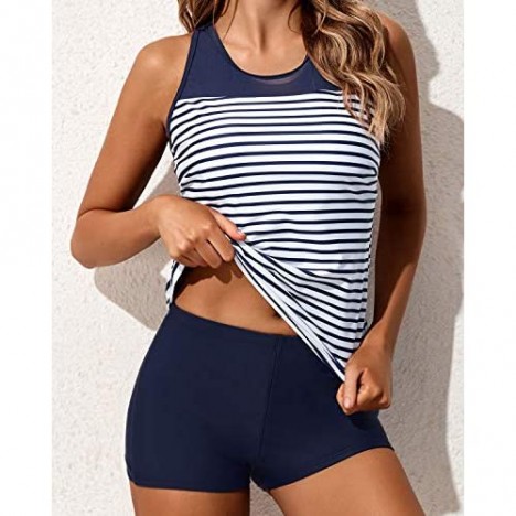 Yonique Tankini Swimsuits for Women with Shorts Athletic Two Piece Bathing Suits Racerback Tank Tops Swimwear