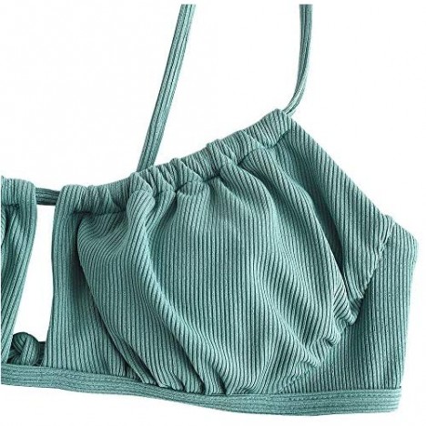 ZAFUL Women's Spaghetti Strap Cutout Keyhole Ruched Tie Cami Bikini Set Swimsuit