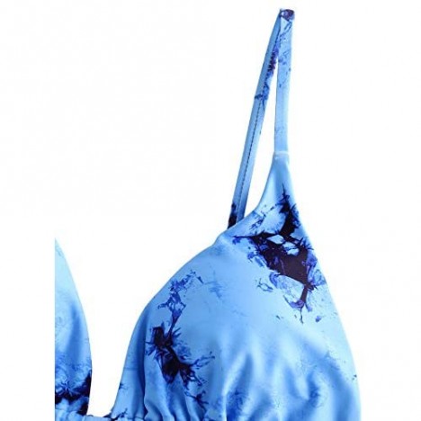 ZAFUL Women's Tie Dye Cinched String Triangle Bikini Set Three Piece Swimsuit