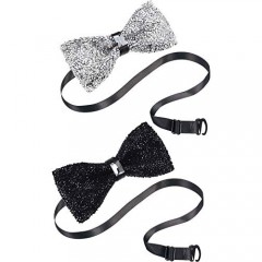 Blulu 2 Pieces Rhinestone Bow Ties Party Banquet Bowties Men's Pre-tied Bow Ties for Wedding and Parties (Black and Silver)