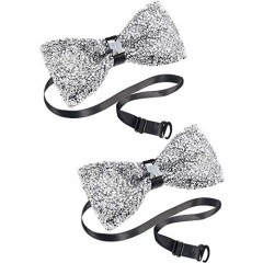 Blulu 2 Pieces Rhinestone Bow Ties Party Banquet Bowties Men's Pre-tied Bow Ties for Wedding and Parties (Silver)