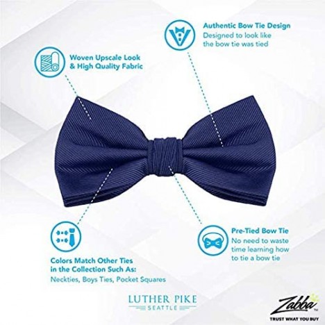 Luther Pike Seattle Bow Ties For Men - Mens Woven Pre Tied Bowties For Men Bowtie Tuxedo Solid Color Formal Bow Tie