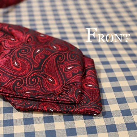 Cravat Necktie For Wedding Tall Patterned Pre-Tied Cravat Tie Red Jacquard Silk ERB1B08D Epoint Dark Red Black