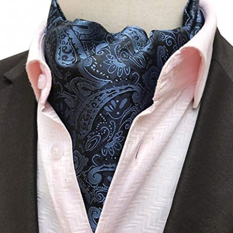 L04BABY Men's Blue Paisley Floral Ties Silk Suit Ascot Jacquard Woven Cravat