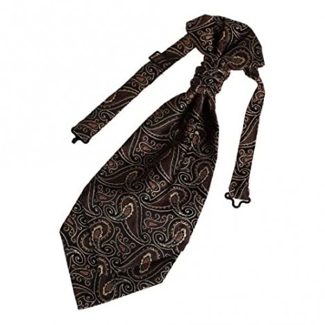 Pattern Day Cravat For Wedding Brown Pre-Tied Ascot Necktie Tall ERB1B08A Epoint Jacquard Woven Silk Root Beer Black Beige