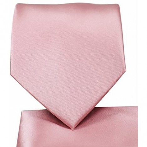 Oliver George Men's Solid NeckTie & Matching Pocket Square Handkerchief Set