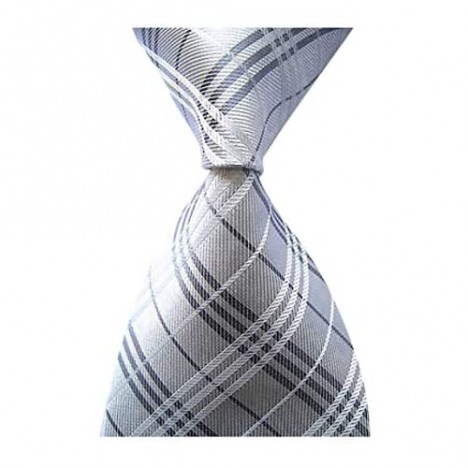 Secdtie Men's Classic Checks Silver Jacquard Woven Silk Tie Formal Necktie