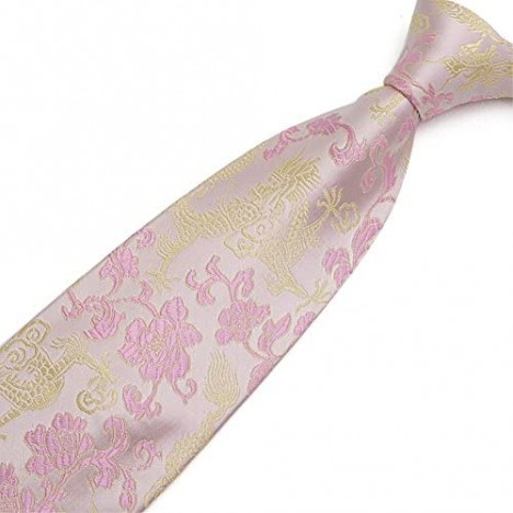 Secdtie Men's Silk Tie Dragon Peony Embroidery Woven Wedding Formal Necktie Gift