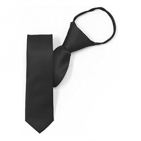 TieMart Skinny Black Solid Color Zipper Tie 20 Length