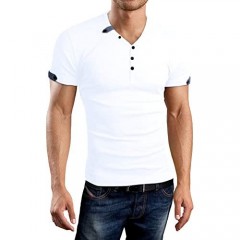 Aiyino Mens Casual V-Neck Button Cuffs Cardigan Short Sleeve T-Shirts
