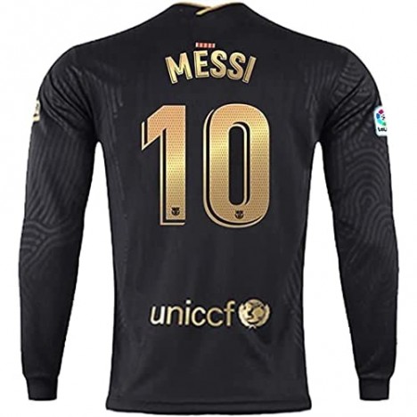 Engtdri Messi #10 Away 2020-2021 New Season Men's Barcelona Black/Gold Long Sleeve Soccer T-Shirts Jersey