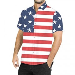 BesserBay Mens 4th of July American Flag Aloha Shirt Patriotic Button Down Hawaiian Shirt