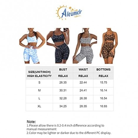Aleumdr Womens Yoga Outfits 2 Piece Set Workout Athletic Leopard Print Shorts Leggings and Sports Bra Set Gym Clothes