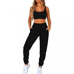ANRABESS Women Sweatsuits Bra and Sweatpants Set 2 Pieces Jogger Tracksuit With Pocket