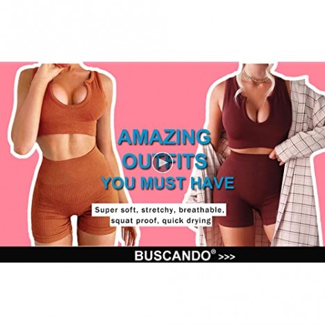 Buscando Workout Outfits Sets for Women 2 Piece Shorts-Seamless High Waist Athletic Legging Sports Bra Crop Top Tank