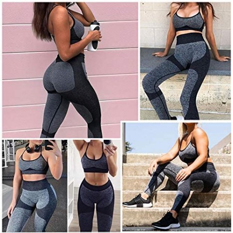 Buscando Yoga Workout Sets for Women 2 Piece High Waist Seamless Leggings+Sports Bra Compression Workout Outfits for Women