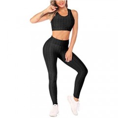 COOrun Workout Sets for Women 2 Piece Textured Yoga Outfit Athletic Set Gym Activewear Set