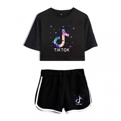 IIOGO Women's Fashion T-Shirt with Shorts 2pcs Set of Tracksuit Sportwear Suit for Girls Ladies