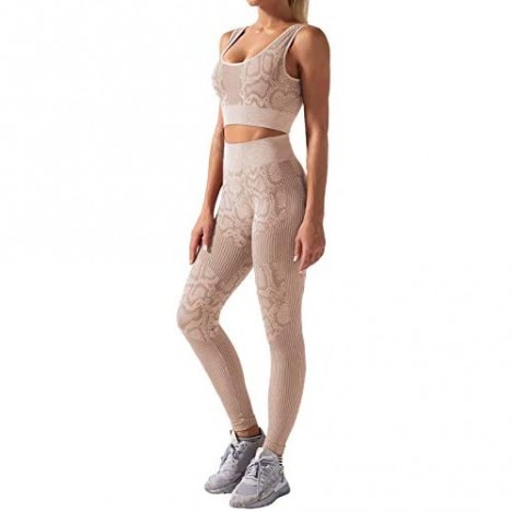 Jetjoy Exercise Outfits for Women 2 Pieces Ribbed Seamless Yoga Outfits Sports
