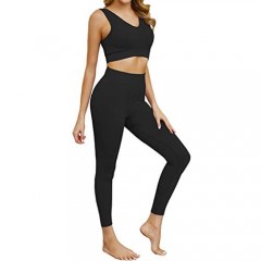 Jetjoy Women 2 PCS Workout Set Seamless Super Soft Material Deep V Neck Bra+Leggings Sports Suit Yoga Outfits