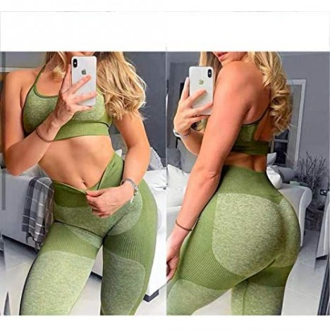 Jetjoy Women 2 Piece Outfits Leggings+Sports Bra Yoga Set Compression Tights Gym Athletic Sweatsuit Activewear
