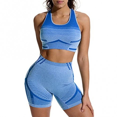 LNSK Women's Workout Outfit 2 Pieces Sports Suits Seamless High Waist Yoga Shorts Sleeveless Crop Top Gym Clothes Set