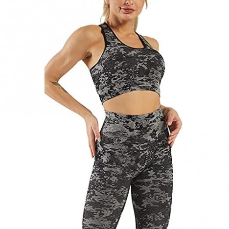 Mulisky Women’s 2 Piece Workout Outfits Crop Tank Seamless Cutout Back High Waist Yoga Sports Leggings Tracksuits Sets