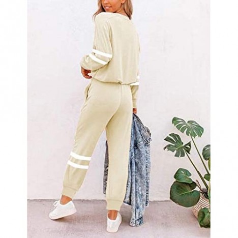 Necosthua Women's Jogger Set Long Sleeve Sweatsuits Tracksuits Pullover Tops Sweatpants 2 Pcs Outfits Lounge Pajama Sets