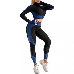 Uaneo Womens 2 Piece Workout Sets Long Sleeve Crop Top and High Waist Leggings
