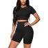 WIHOLL Two Piece Outfits for Women Short Sleeve Crop Tops and High Waist Shorts Sets
