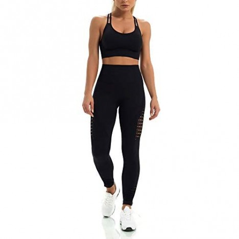 WodoWei Women's Workout Sets 2 Piece Outfits High Waisted Yoga Leggings and Sports Bra Gym Clothes