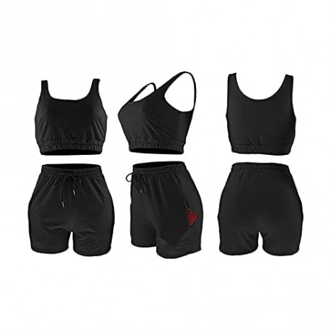 Women 2 Piece Outfits Tracksuit Set - Sleeveless Double Layer Crop Tank Top + High Waist Shorts Jogger Set