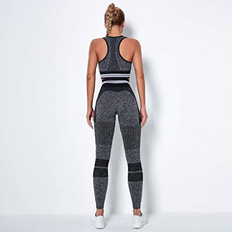 Womens 2 Pieces Outfits Seamless Yoga Outfits Tops and Leggings Workout Set Tracksuits